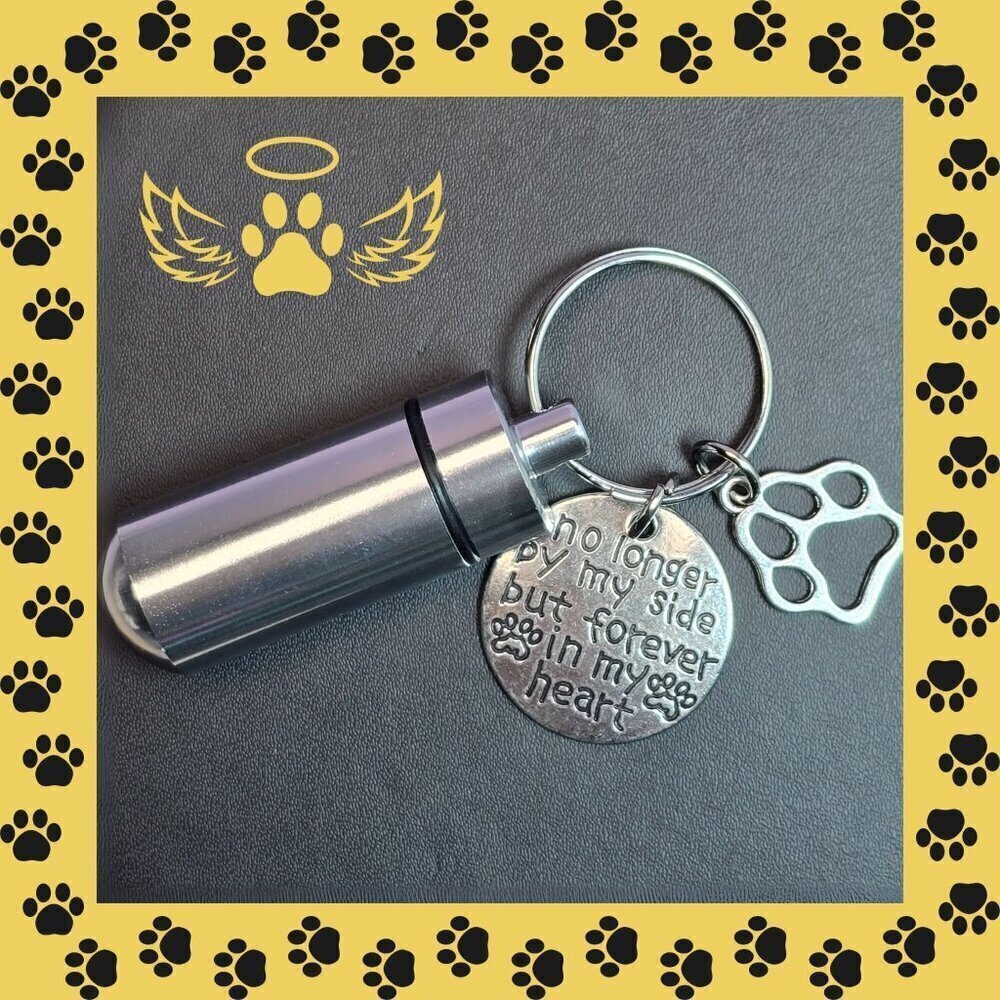 Pet Memorial Keychain With Message and Paw Charms (NWOT)